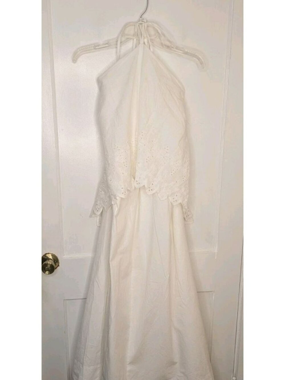 ELOQUII White Eyelet Halter Maxi Dress Sz 16 NWT Embroidered Plus Size Cotton